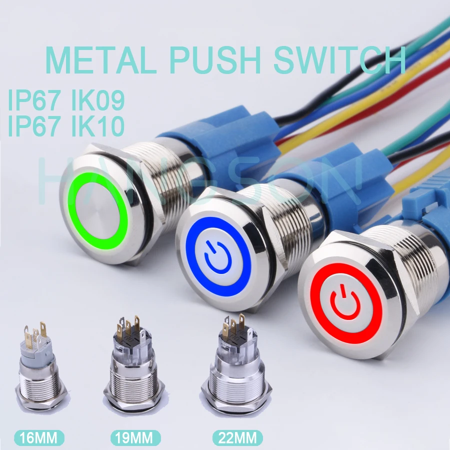 IP67 Metal Push Button Switch High Quality Reset 16mm 19mm 22mm IK09 Locking Halo Switch Anti-Vandal Switch