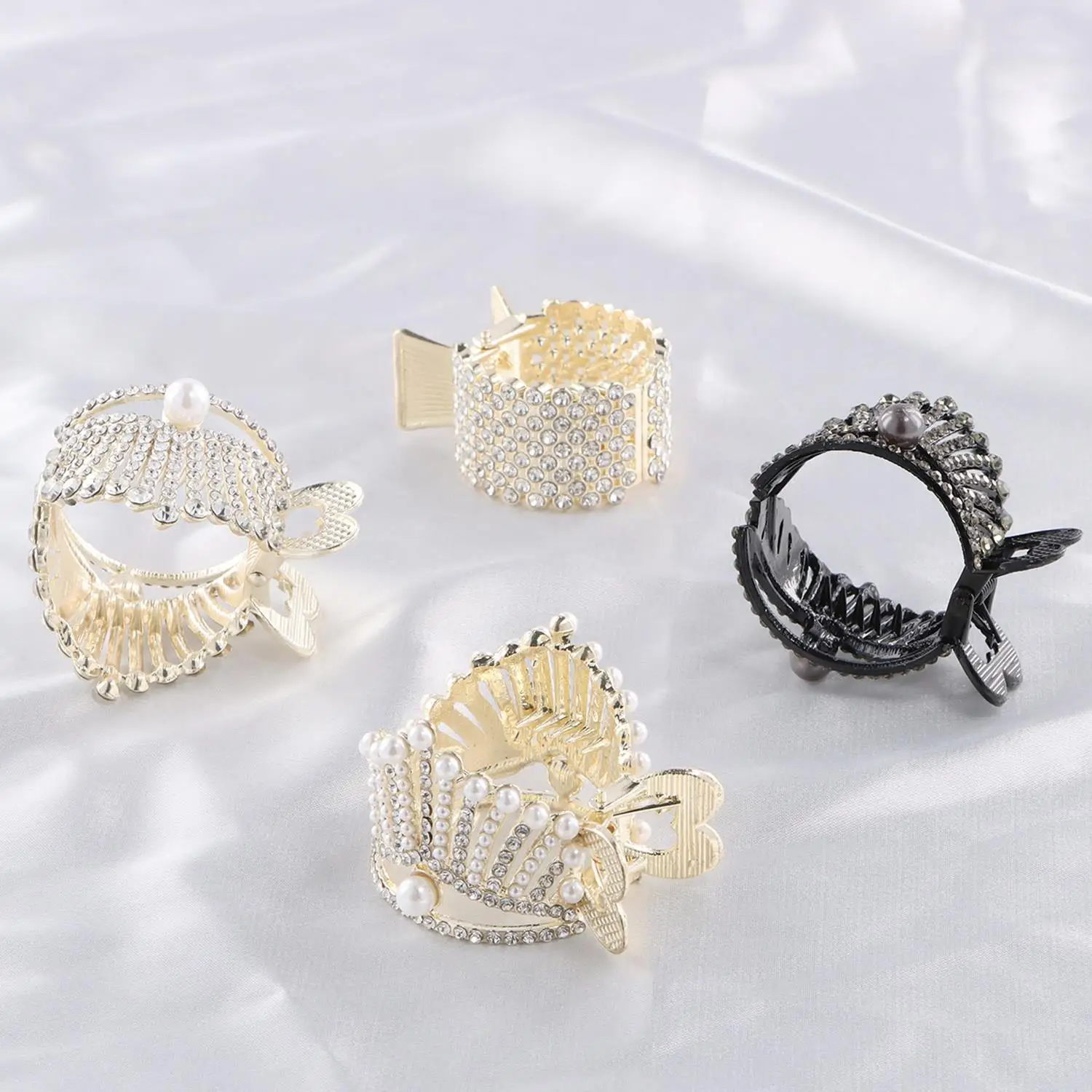 クリスタルヘア爪高ポニーテールホルダーヘアクリップエレガントなヘアアクセサリーヘアグリップパールラインストーンヘアピンパーティー頭飾り