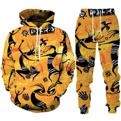 Retro Colorful African Ethnic Men 3D Printing Hoodie/Pants/Suit Two Piece Tracksuit Set Sportswear Pullover Vintage High-quality