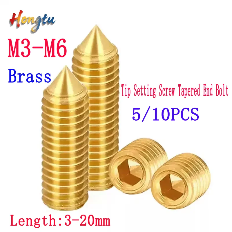 

M3 M4 M5 M6 Brass Allen Head Hex Hexagon Socket Cone Point Grub Set Screws Tip Setting Screw Tapered End Bolt