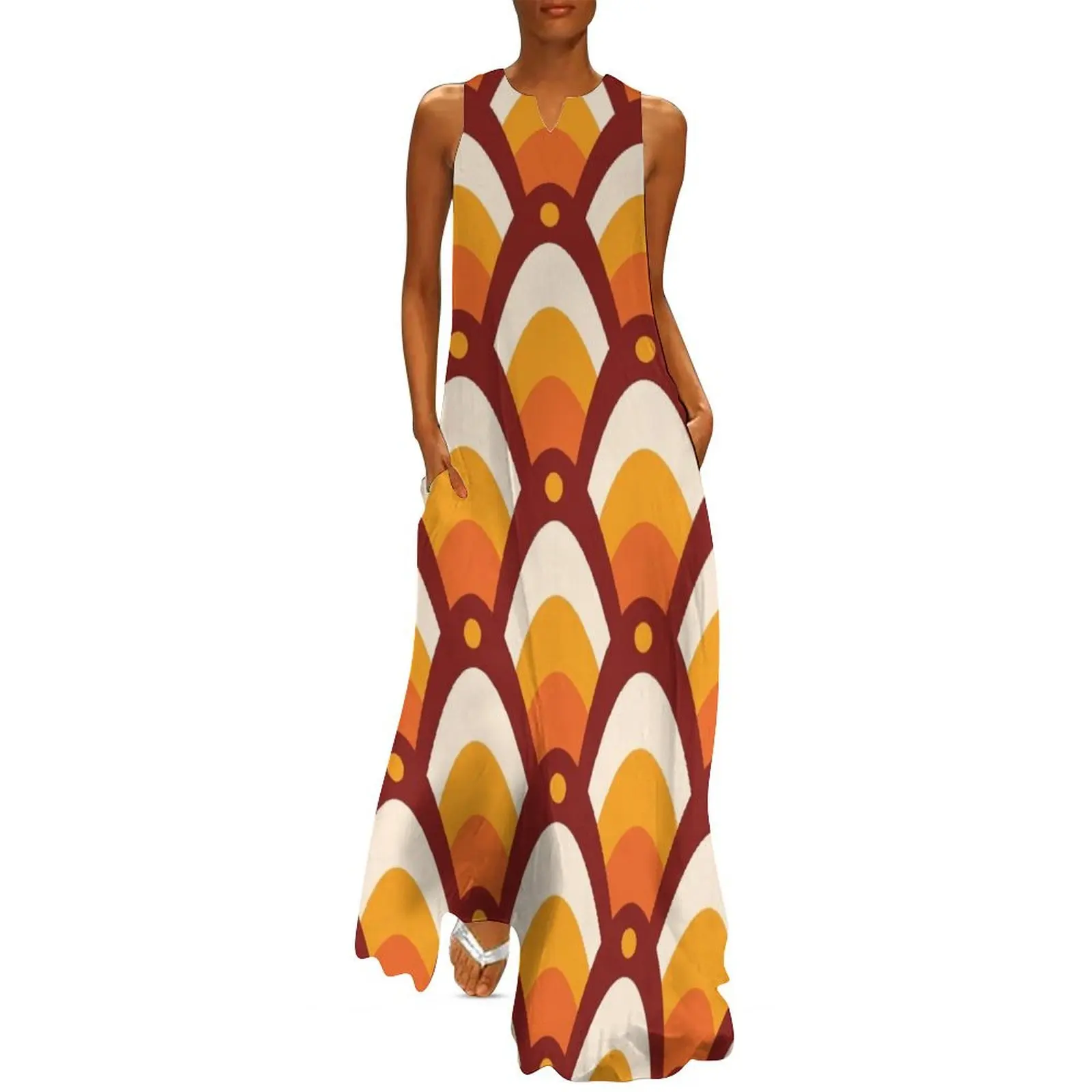 

Deco Flames Geometric Pattern – “The Rogue” Palette Long Dress Women's summer dress clothes for woman Dress