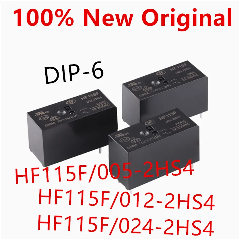 10piece  HF115F/005-2HS4 、HF115F/012-2HS4 、HF115F/024-2HS4  DIP-6  New power relay  HF115F-024-2HS4 、HF115F-012-2HS4