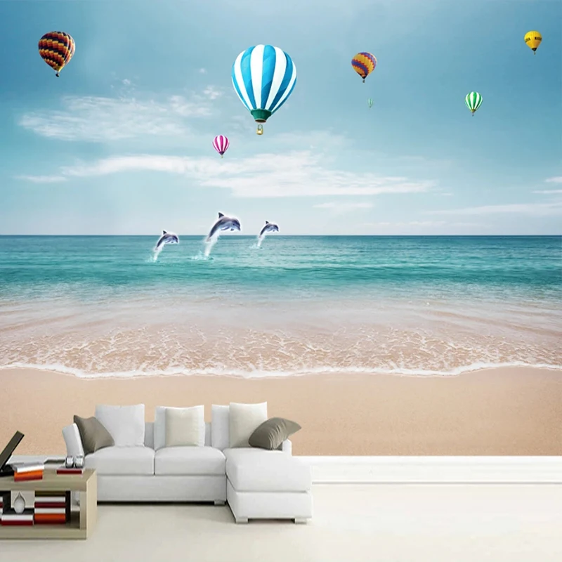 

Custom 3D Photo Wallpaper Beautiful Blue Sky Seascape Sea Balloon Dolphin Mural Living Room Sofa Bedroom TV Background Decor