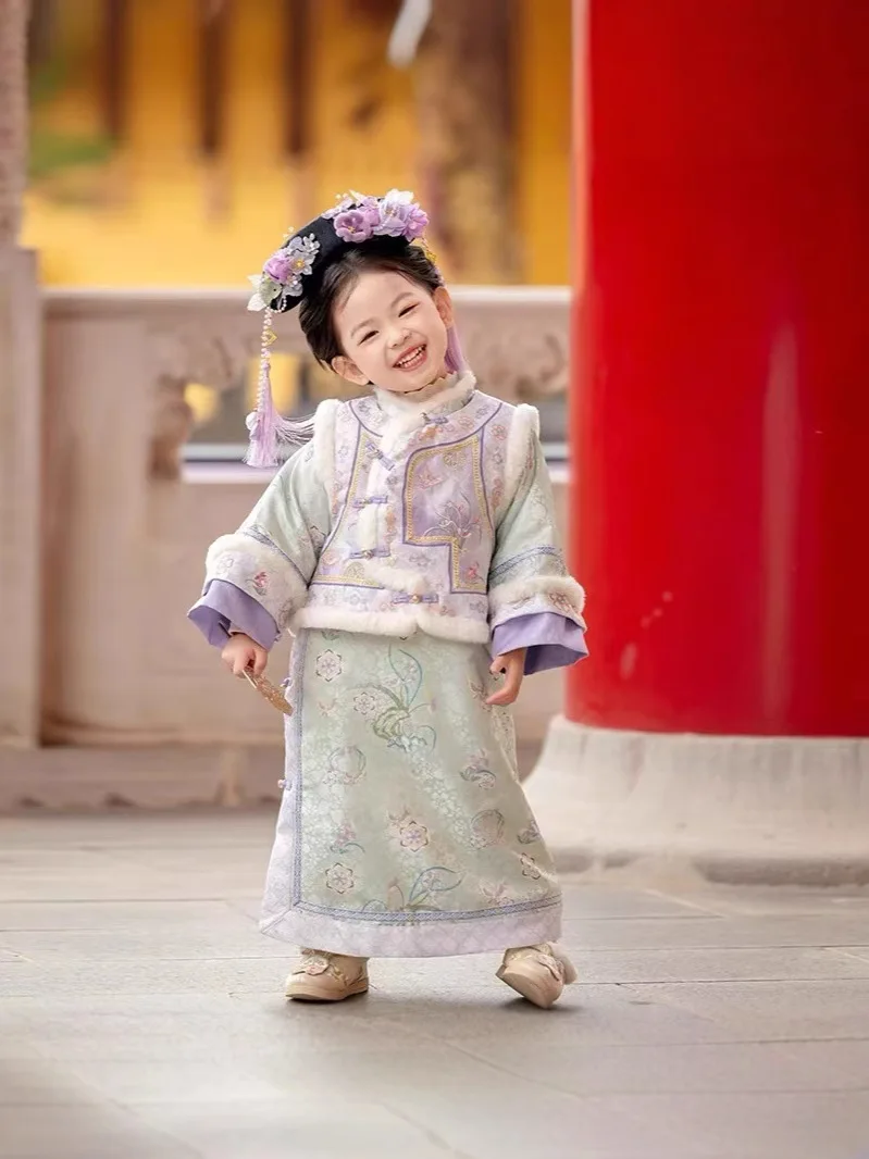 2025 شتاء جديد دافئ الصينية Hanfu زي لطيف الفتيات سلالة تشينغ فستان الأميرة الأطفال القديمة طفل الأطفال هدية عيد ميلاد #3