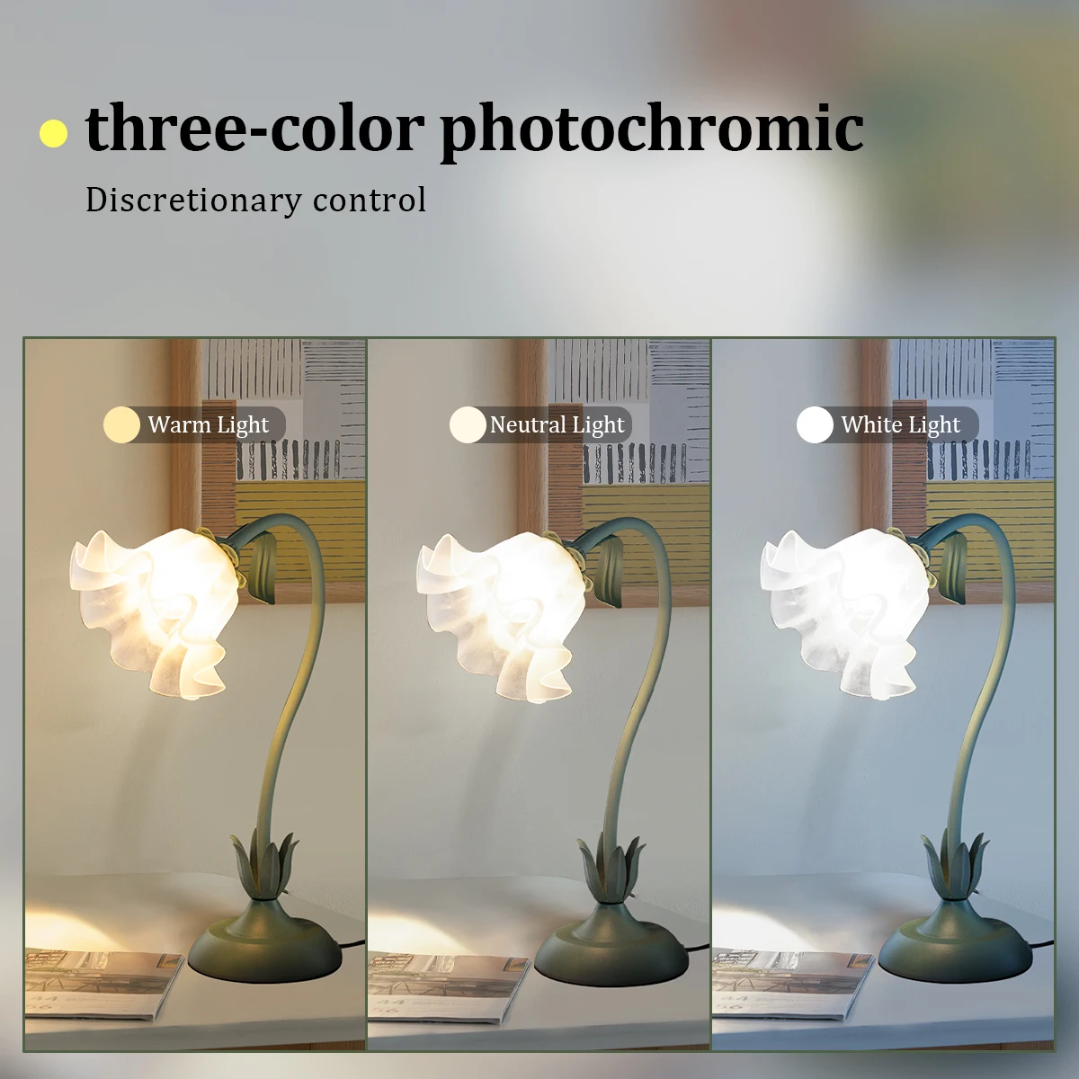 Vintage bedside lamp, flower lamp, living room decoration lamp, (color: green)E27LED lighting, adjustable direction lamp