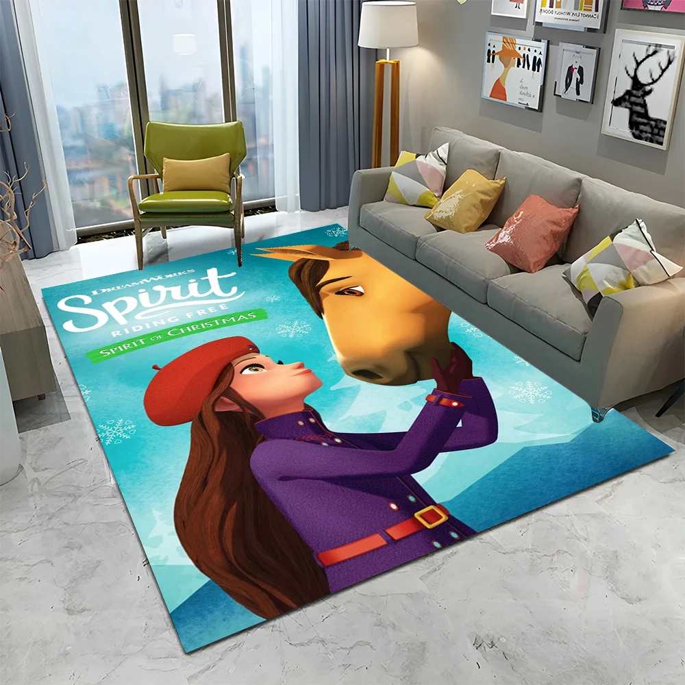 Cartoon Spirit Riding Free Horses 3D Carpet Rug for Home Living Room Bedroom Sofa Doormat Decor,kid  Area Rug Non-slip Floor Mat