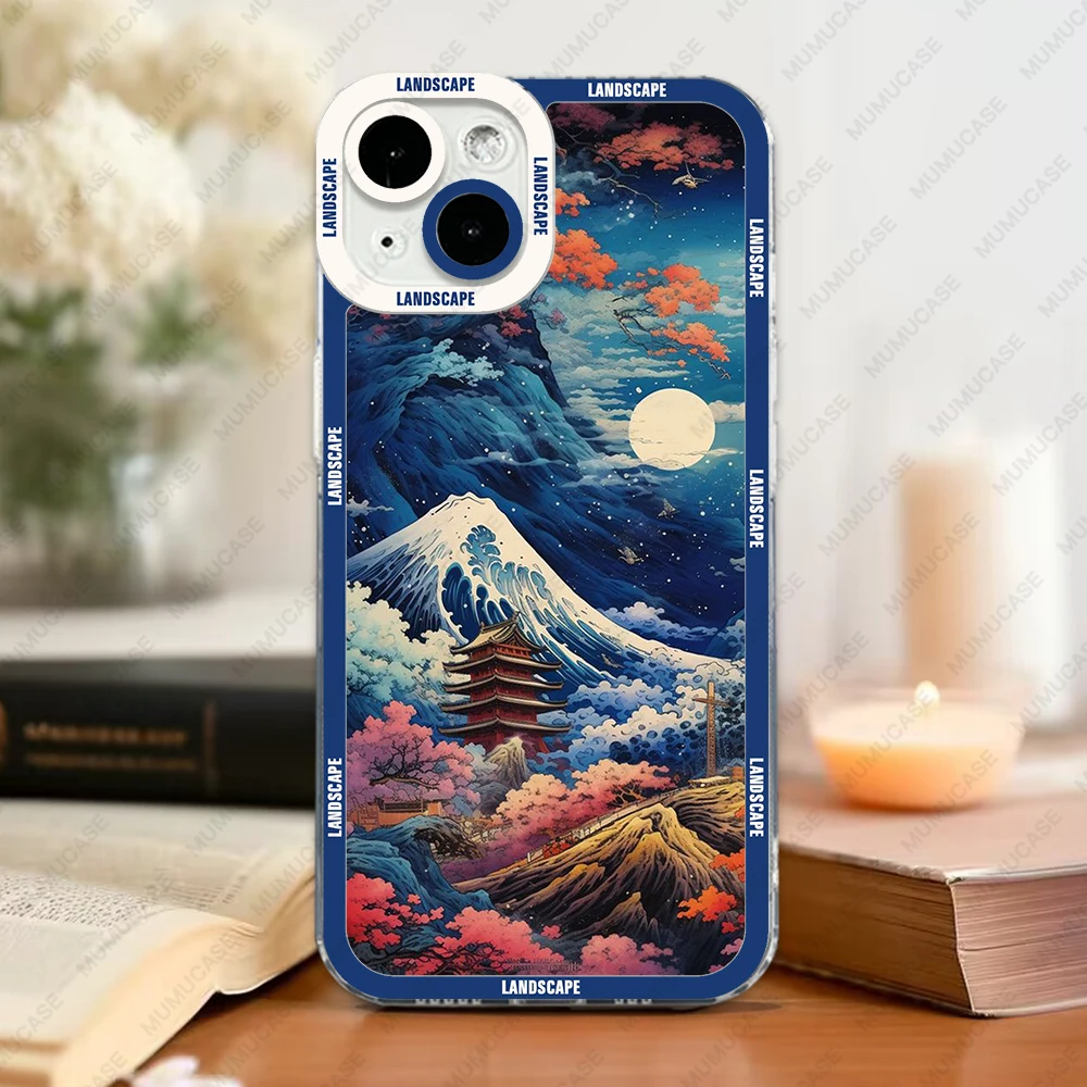 Case For iPhone 16 15 14 13 Pro Max 12 Mini 11 XS X XR SE 7 8 Plus Soft Cover Japanese Landscape