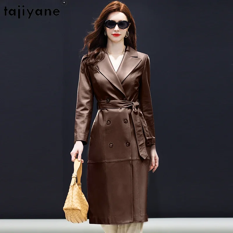 Tajiyane Super Quality Genuine Sheepskin Leather Jacket Women Elegant Double-breasted Leather Jackets Suit Collar Chaqueta Cuero