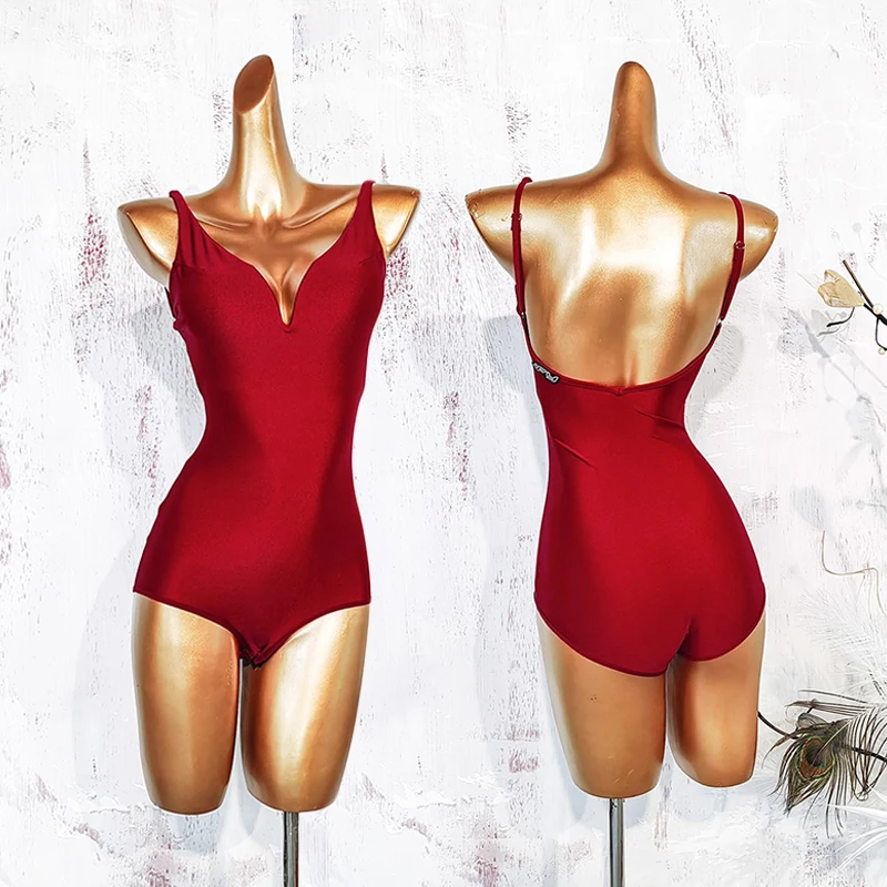 

Летний женский костюм для латинских танцев, тренировочная одежда, красный танцевальный трико, боди без рукавов, стандартный тренировочный топ для танго, румбы VDL4032