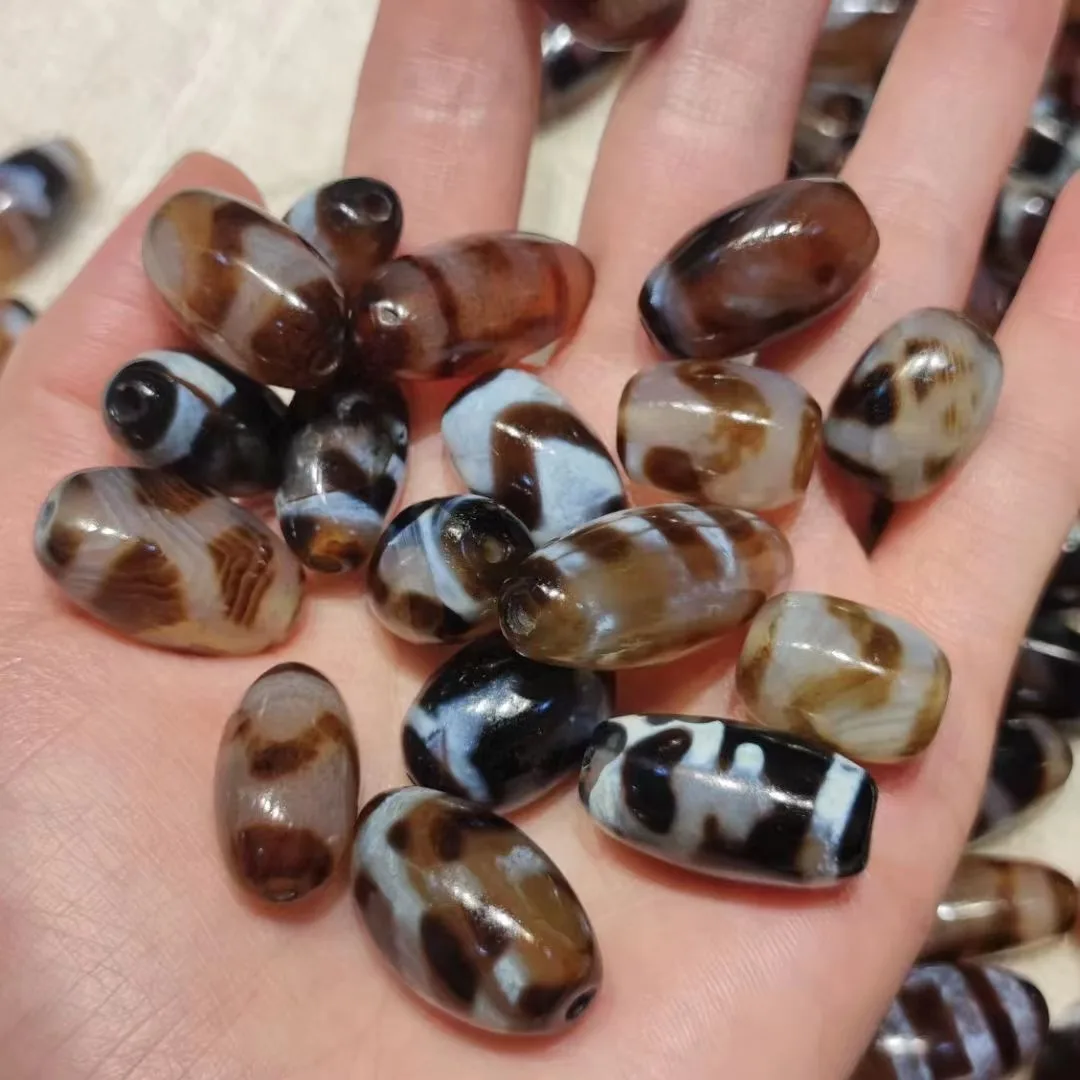 100pcs/lot natural agate dzi Advanced craftsmanship Small size Weathering lines Retro ethnic style Gua beads Barrel beads diy