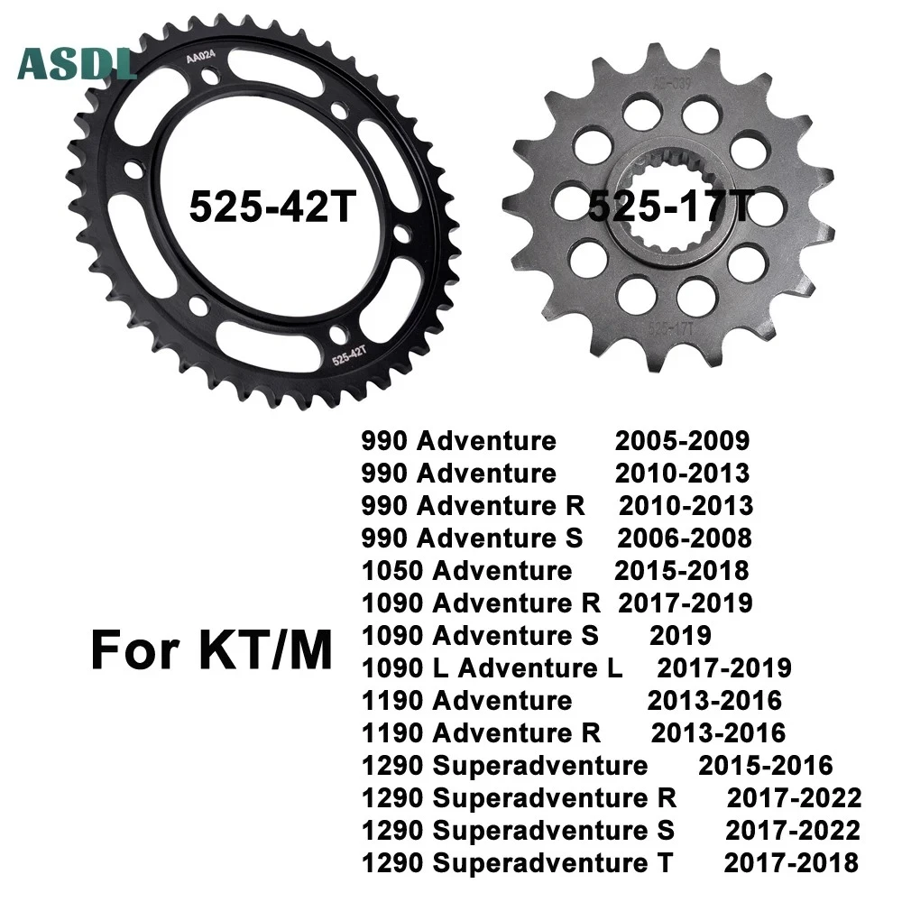 

525 17T 42T Motorbike Front and Rear Sprocket Carburized Steel for KT/M 990 1050 1090 1190 1290 Adventure 1290 Super Adventure