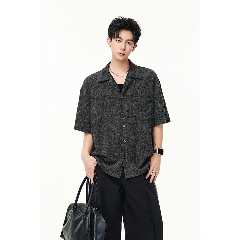 Men's Short Sleeve Shirt Summer Trendy Versatile Fashion Frosted Texture Casual Top Streetwear Cool Daily Travel Leisure Blouse