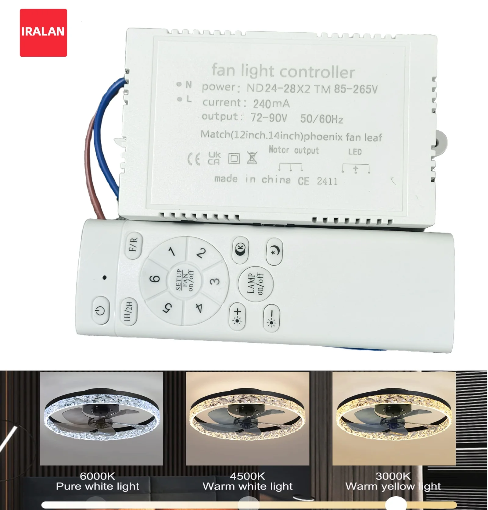 IRALAN Lighting Transformer Smart Ceiling Fan Light Driver Household Appliance Led Fan Light Driver 85-265V Fan Light Parts