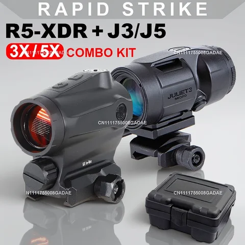 R5XDR GEN II + JULIET5 5X Combo Kit JULIET3 3X Magnifier Rifle Holographic Red Dot Sightscope Flip to Side 20mm Picatinny Mount