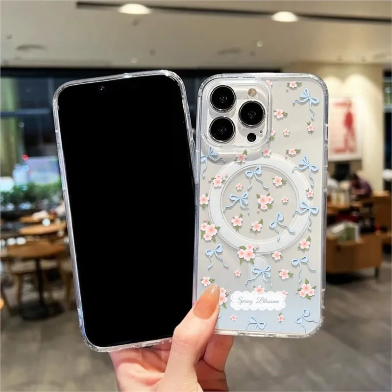 Coque de téléphone rose à nœud pour iPhone 17 Pro Max 16 15 14 13 12 11 Air, compatible avec la recharge sans fil magnétique, antichoc, nouvelle 2026
