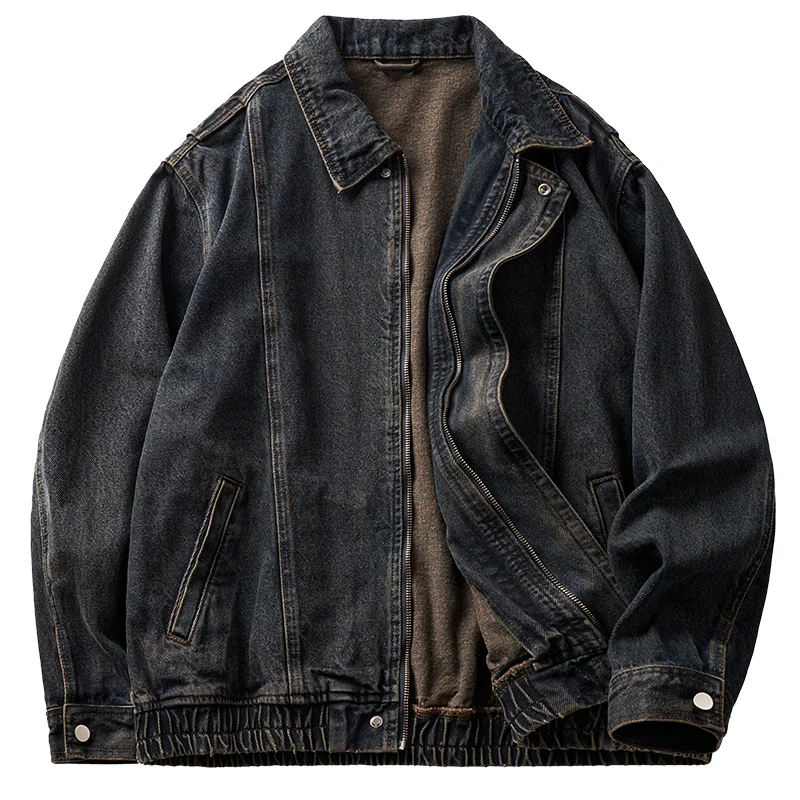 

High street vintage, faded and washed workwear denim jacket for men's autumn loose jacket