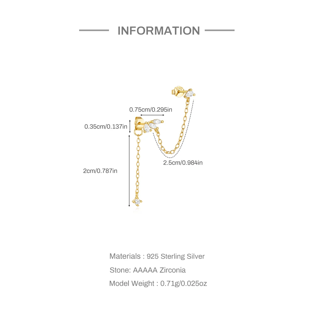 AIDE 925 Sterling Silver Horse Eye Zircon Tassel Earrings For Women Double Studs 18K Gold Color Earrings Jewelry Pendientes