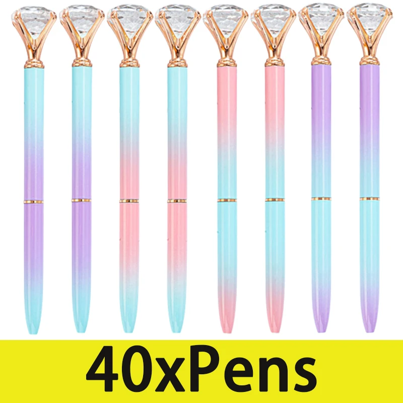 

40Pcs Big Crystal Diamond Pens Cute Ballpoint Pens Retractable Ballpoint Gem Pens Crystal Black Gel Ink Office Supplies