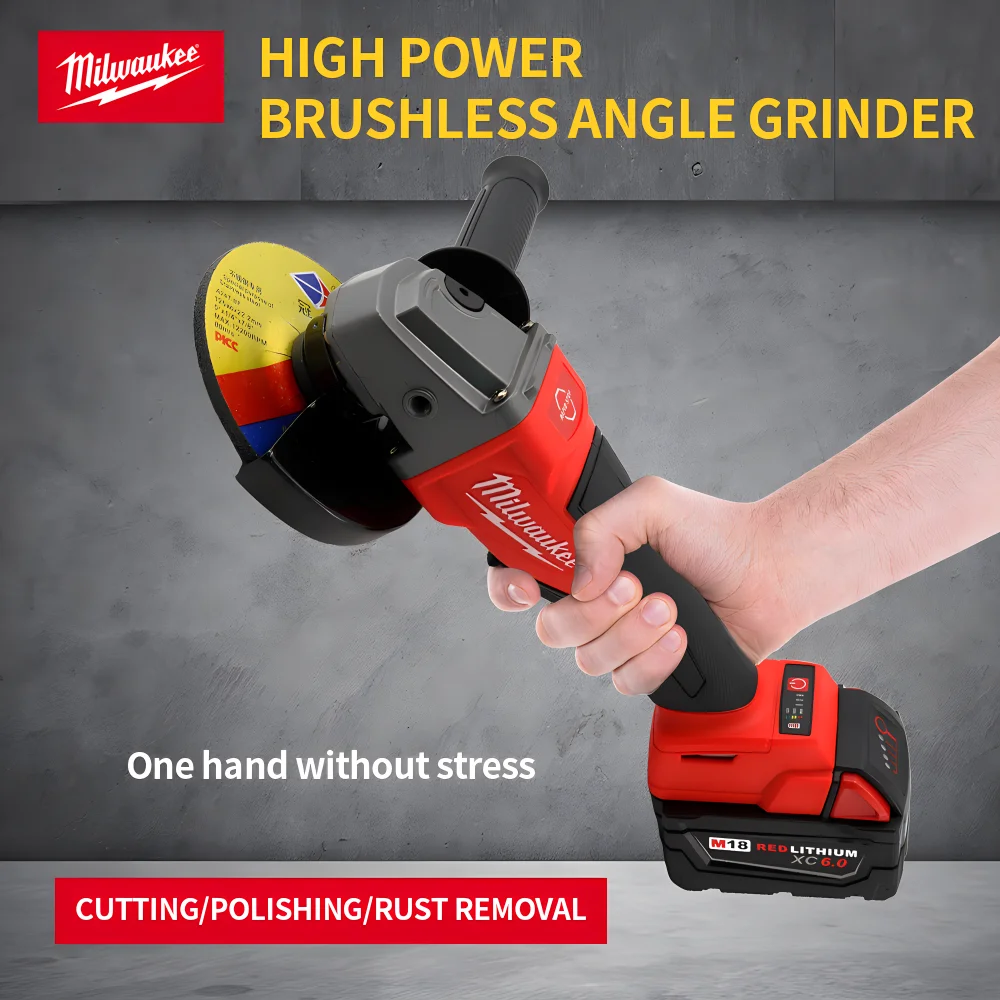 Milwaukee 18V Battery Brushless Angle Grinder 3 Gears 100/125mm Electric Cordless Polishing Cutting Machine M14 grindPower Tools