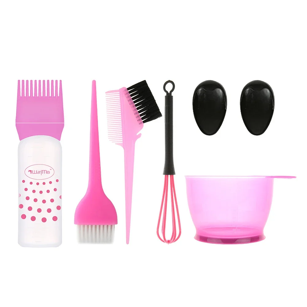 6Pcs/Set Hair Dye Color Brush Bowl Set 180ml Shampoo Bottle with Ear Caps Dye Mixer Hairstyle Hairdressing Styling Salon