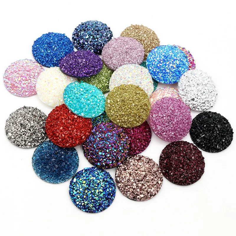 10pcs 20mm 25mm Mix Colors Natural Ore Style Flat Back Resin Cabochons Dome DIY Jewelry Making Supplies Fidings