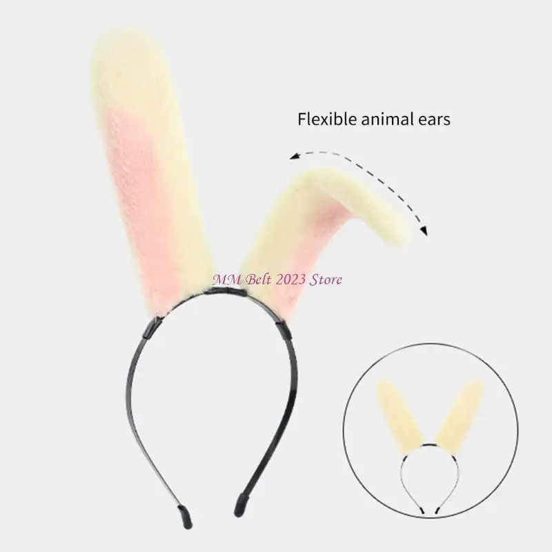 49ME Adorkable Rabbits Makeup Headpiece for Proms Birthday Hairbands Fun Headwear Furry Hair Headwear for Children view 2