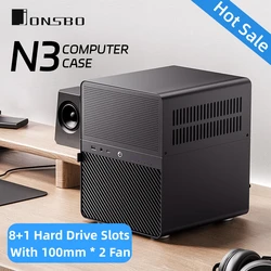 JONSBO NAS 미니 케이스, 올인원 알루미늄 ITX 섀시 8 하드 디스크 지지대, 130mm CPU 쿨러, 250mm 그래픽 카드, 100mm x 2 선풍기, N3