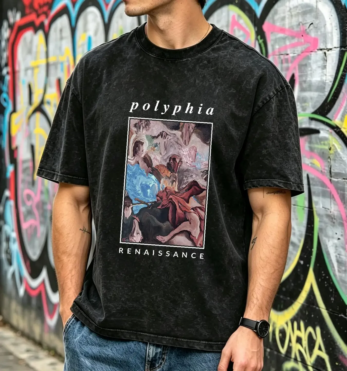 washed T Shirt Band Polyphia Renaissance Album All Size S To 3XL LL1818 long sleeves vintage Washed graphic Breathable