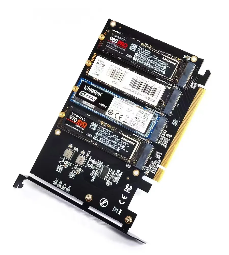 4 portas m.2 nvme ssd para pcie x16 adaptador conversor cartão suporte 2230/2242/2260/2280 host controlador placa de expansão indicador led