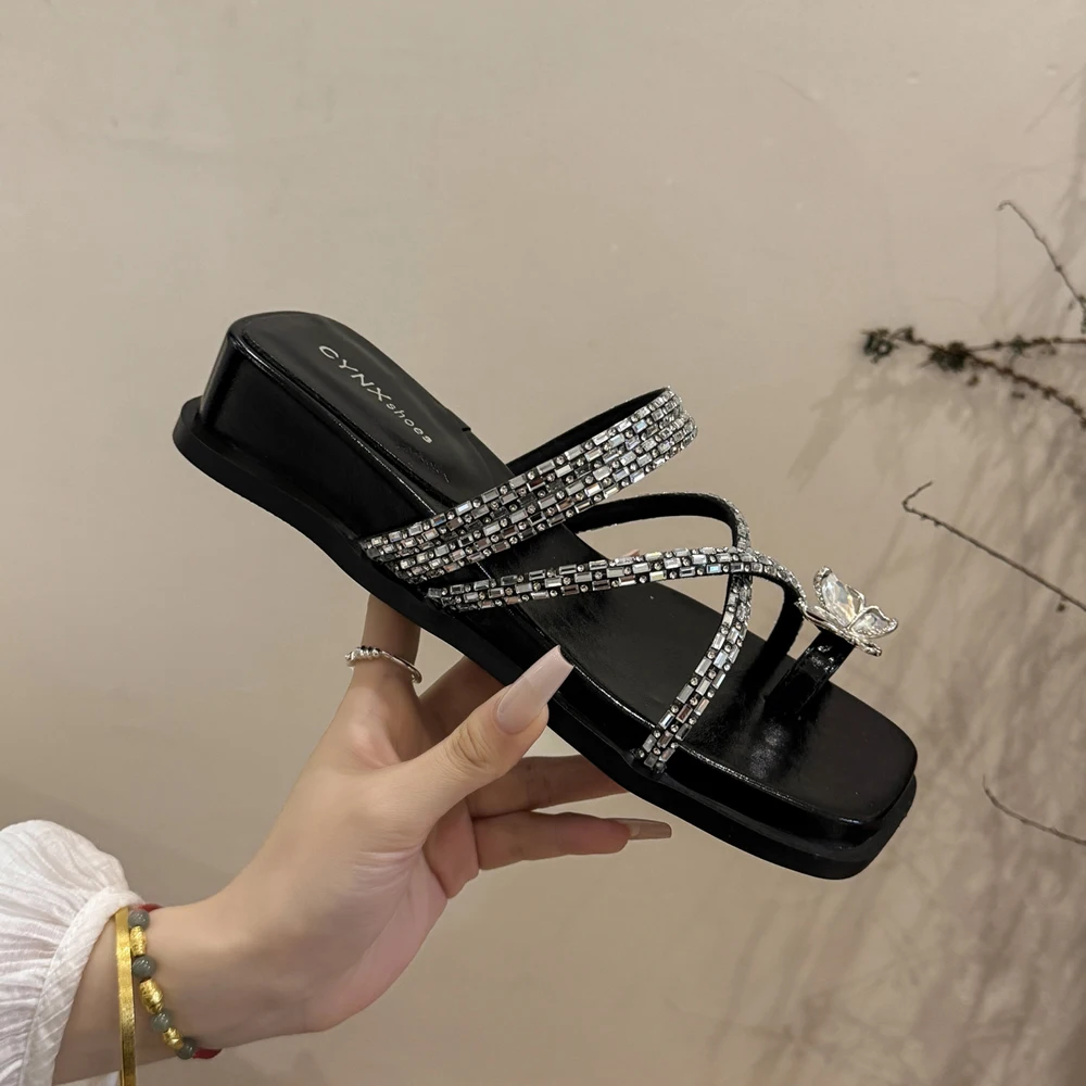 

Summer 2025 Women's Fashionable Thick Bottom 5CM Sandals Outdoor Wear PU Material Comfortable Heightening Platform Slippers