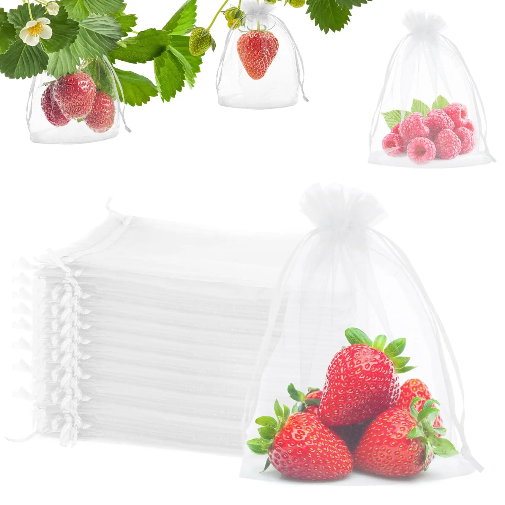

100pcs Reusable Fruit Insect Proof Drawstring Bags Plant Protection Mesh Bag Pest Barrier Covers for Fruit Trees Garden Supplies