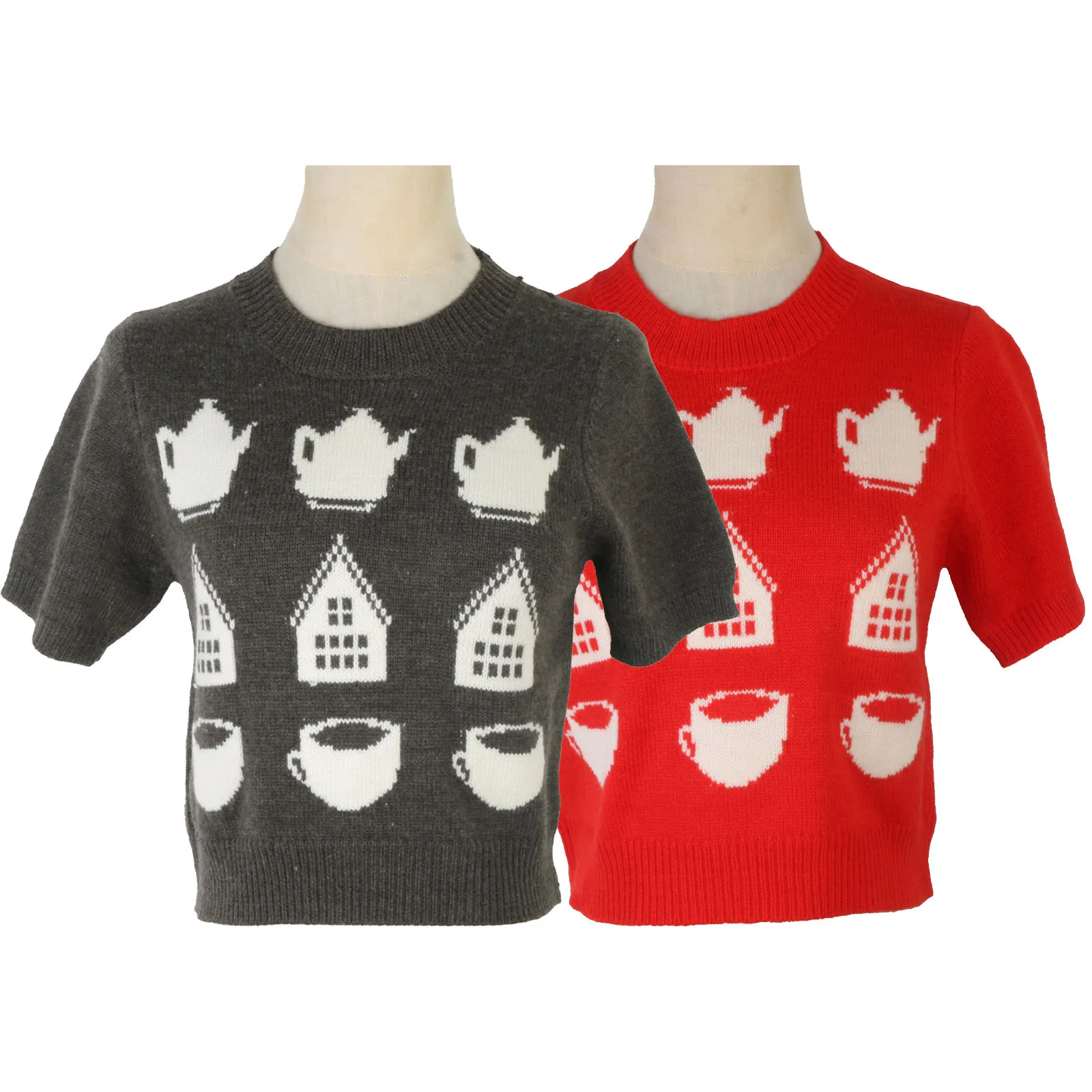 

Short pullover sweater top round neck slim fit jacquard niche design autumn and winter new bottoming sweater