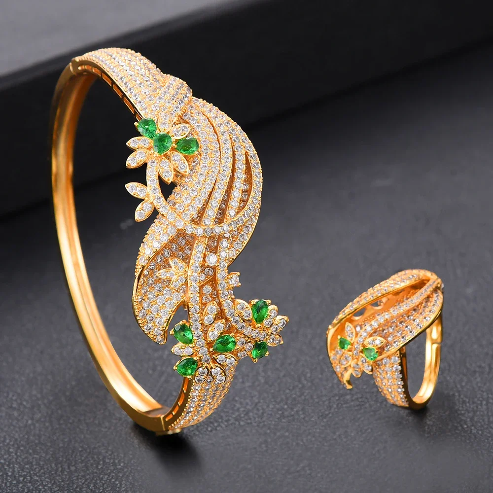 Soramoore الفاخرة الزفاف الزفاف 4 قطعة قلادة رائع الإسورة أقراط خاتم مجموعة زهرة شرابة مجوهرات عالية الجودة هدية #4