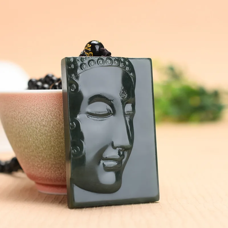 

Xinjiang Hetian Jade Jade Buddha Head Pendant Men's Popular Sweater Chain Jewelry To Keep Peace