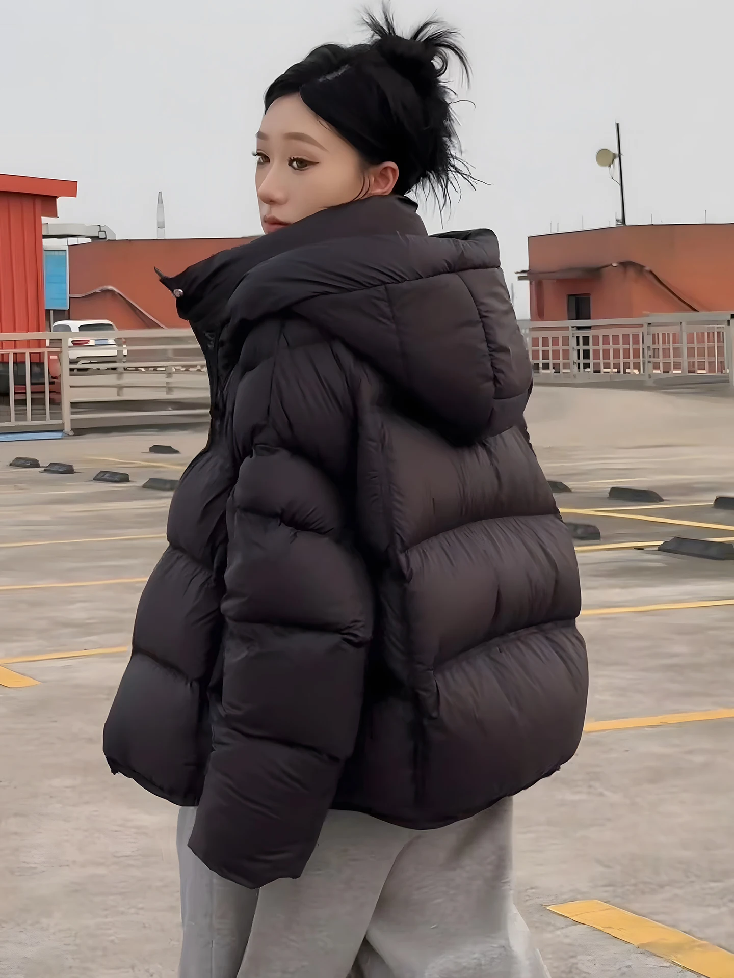 

Versatile Fashionable Casual Hooded down Jacket Women's Winter New Style Top Loose White Duck Feather Bread Coat Outerwear