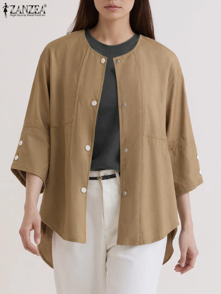 

ZANZEA 2025 Autumn Women Shirts Cardigans Fashion 3/4 Sleeve Fashion Solid Color Blouses Buttons Casual Loose Elegant Office Top