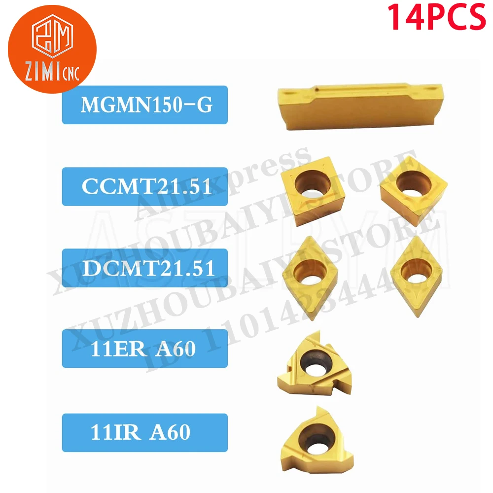 7PCS 10mm Shank Indexable Carbide Lathe Holder Set Cutting Tool for Turning Grooving Threading Boring Bar + 7PCS Turning Insert