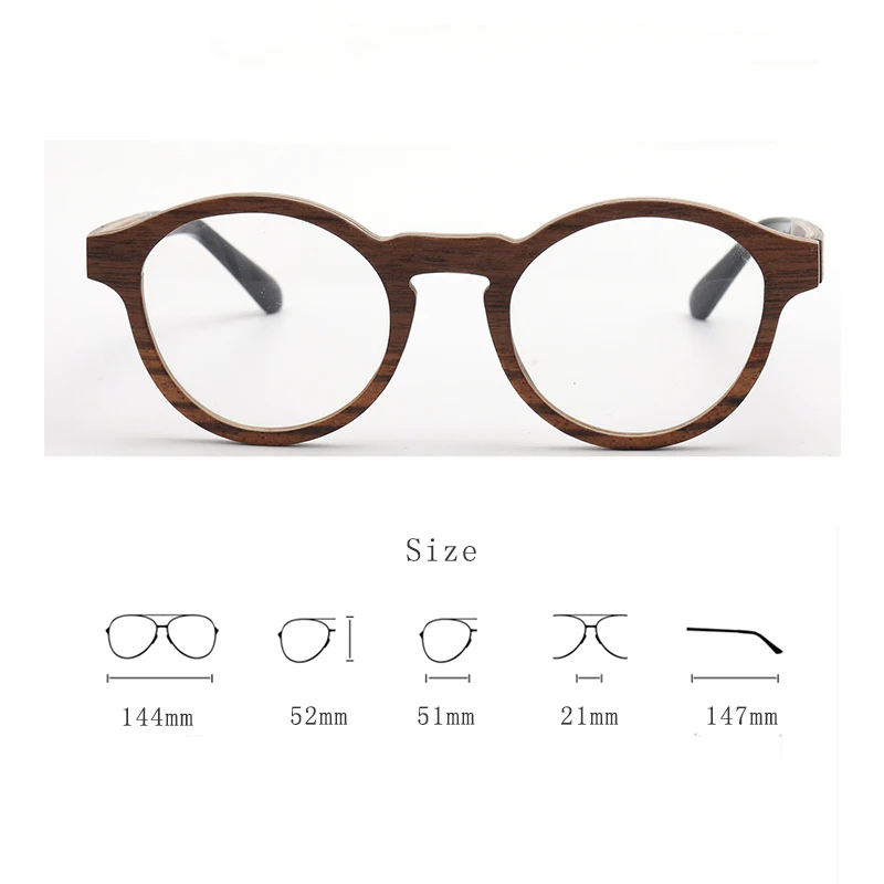 HDCRAFTER Real Natural Wood Glasses Frame Men Retro Round Brand Designer Eyewear Women Optical Prescription Eyeglasses Frames