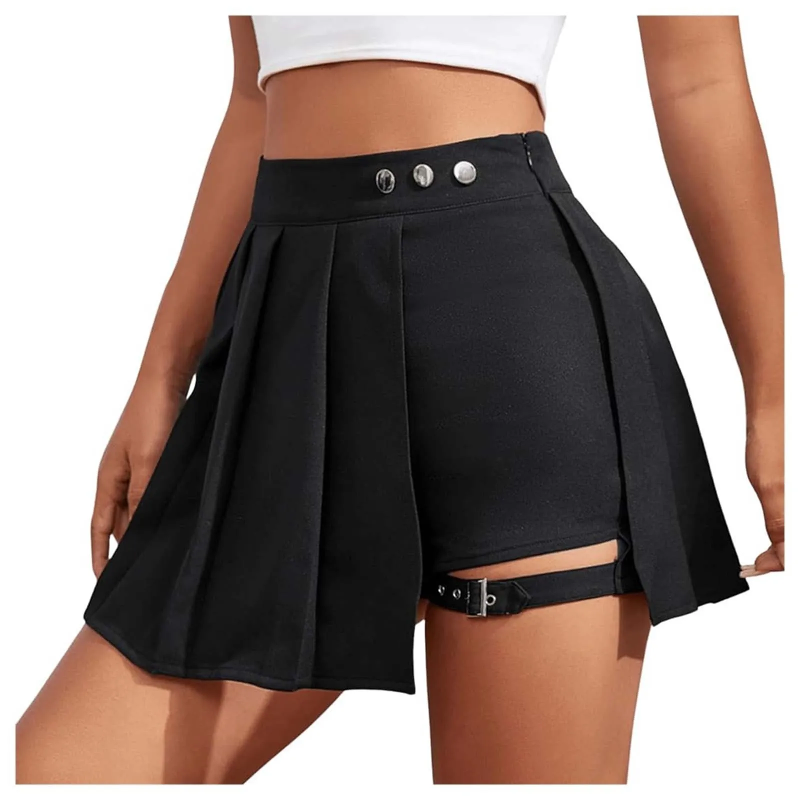 Women\'S Skirt Shorts Asymmetric Wrap With Leg Bands Casual Mini Skirt Skort Leisure Sexy Elastic Waist Streetwear Female Skirts