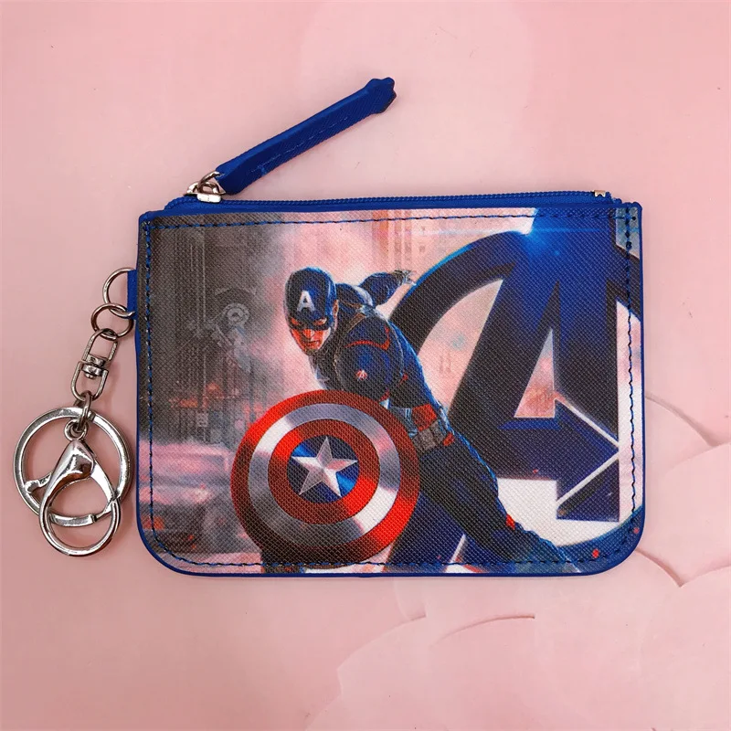 Marvel Avenger dompet koin anak-anak pemegang Spider-Man Captain America Print tempat kartu Tag nama dengan gantungan kunci tas kartu dompet