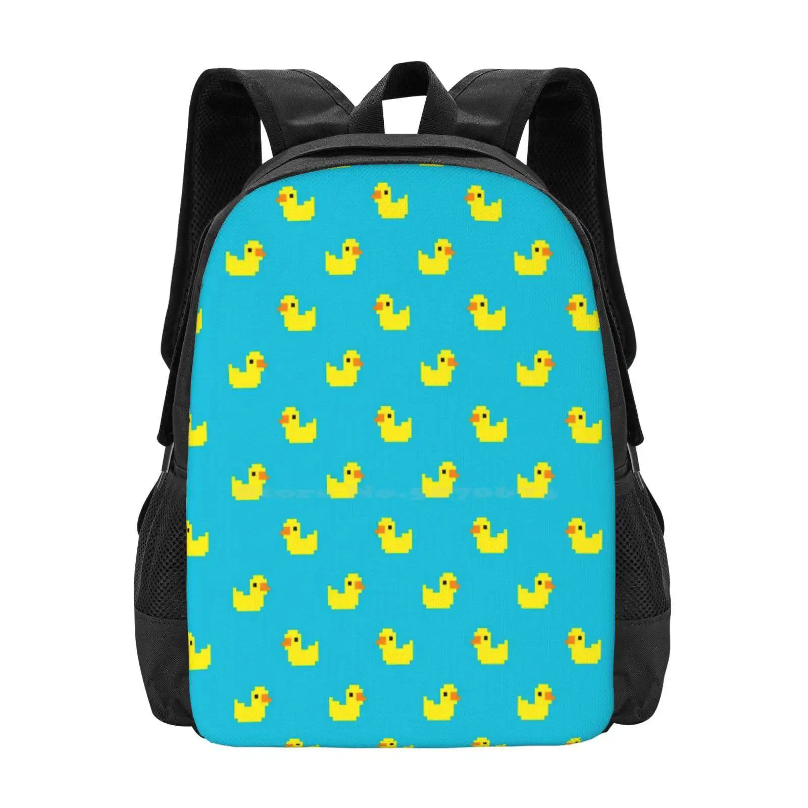 Ducks Backpack For Student School Laptop Travel Bag Ducks Pixel Art Pattern Yellow Blue 8 Bit