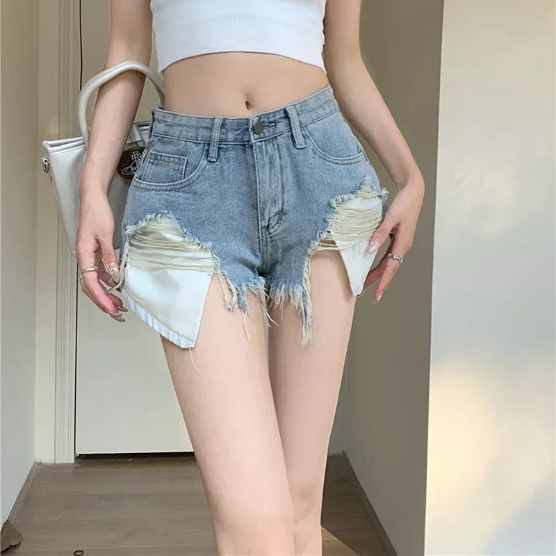 

Women Chic Designer Hot Pants 2025 New Summer Lady Fashion Sexy Ripped Short Jeans Girls High Waisted Slim Fit Thin Denim Shorts
