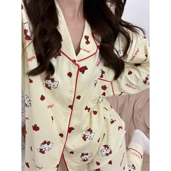 Sanrio Hello Kitty Cartoon Korean Version Cute Pajamas Women New Long Sleeved Sleepwear Y2k Sweet Girl Style Casual Home Clothes