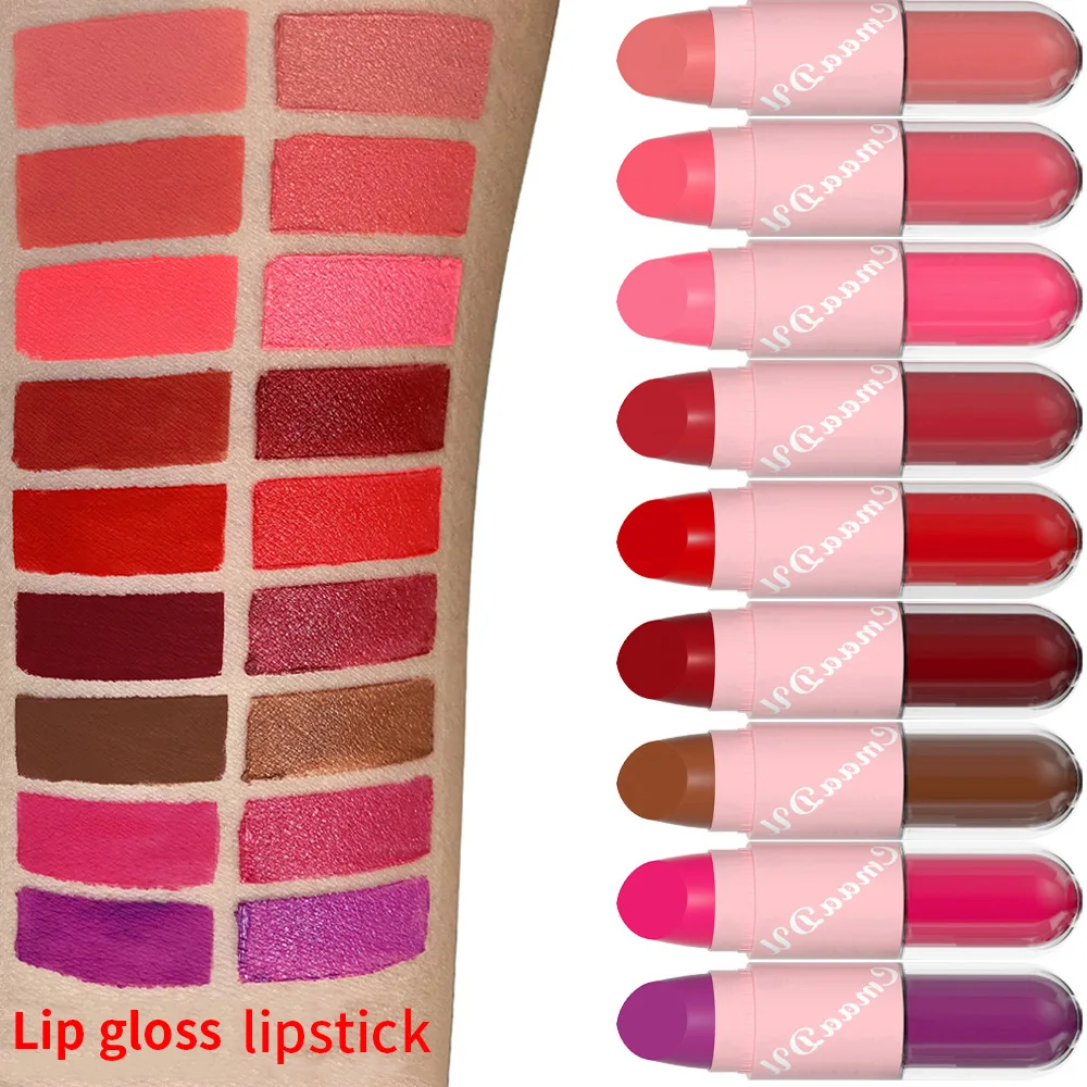 18 Colors 2 in 1 Matte Lipstick Liquid Purple Lip Glaze Double