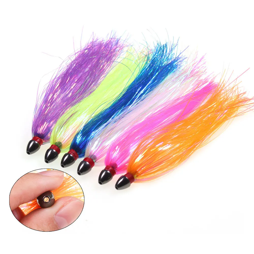 1~6 piezas 13cm/5.12" Señuelo de arrastre de cola de Mylar con cabeza de cobre Sea Witch DIY para atún, pargo, agua salada, ballyhoo, lubina y calamar