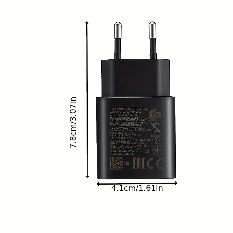 25W USB Type C Super Fast Charger European for Samsung  S23 S22 S21 S20 Ultra Plus A53 A52 with3.3ft Charging Cable(black)
