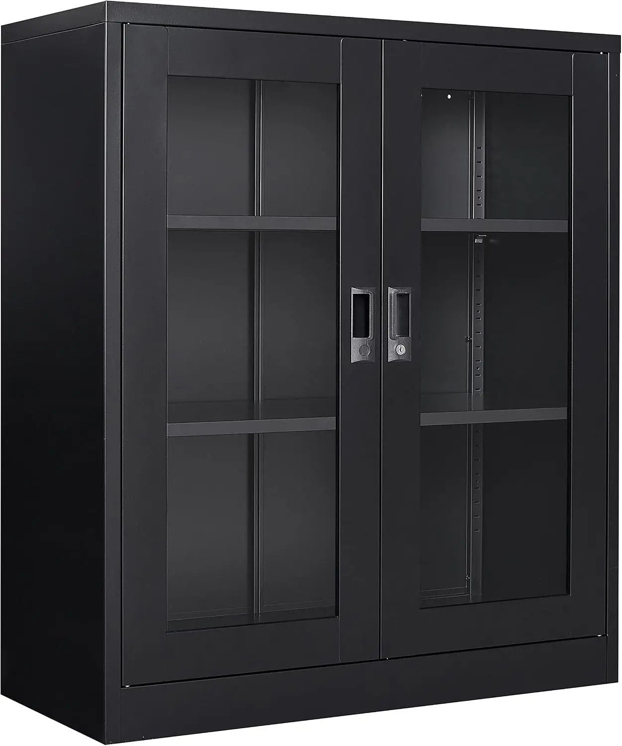 Black Metal Storage Cabinet With Acrylic Locking Doors Multi Tier Display Cabinet Utility Sideboard Storage Organizer Cupboard For Home Office Living Room Dining Room Kitchen