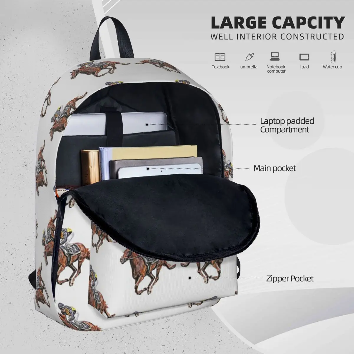 Zaini da corsa per cavalli borsa per libri per studenti di grande capacità borsa a tracolla zaino da viaggio borsa da scuola per bambini Casual