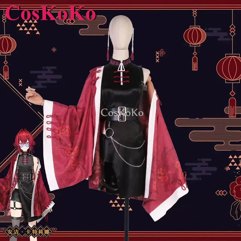 CosKoKo Ange Katrina Cosplay Anime VTuber Costume Sweet Elegant National Style Dress Halloween Party Role Play Clothing XS-XL