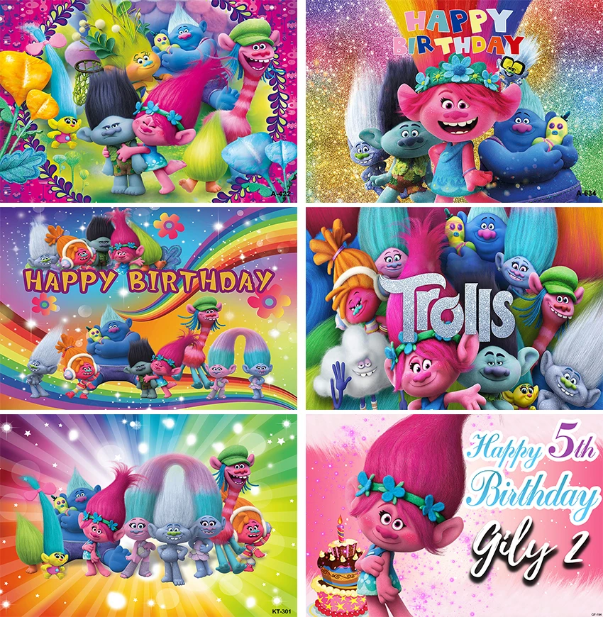 

Cartoon Vinyl Custom Trolls Party Backdrops Trolls Background Wall Cloth Baby Shower Kids Birthday Party Decoration